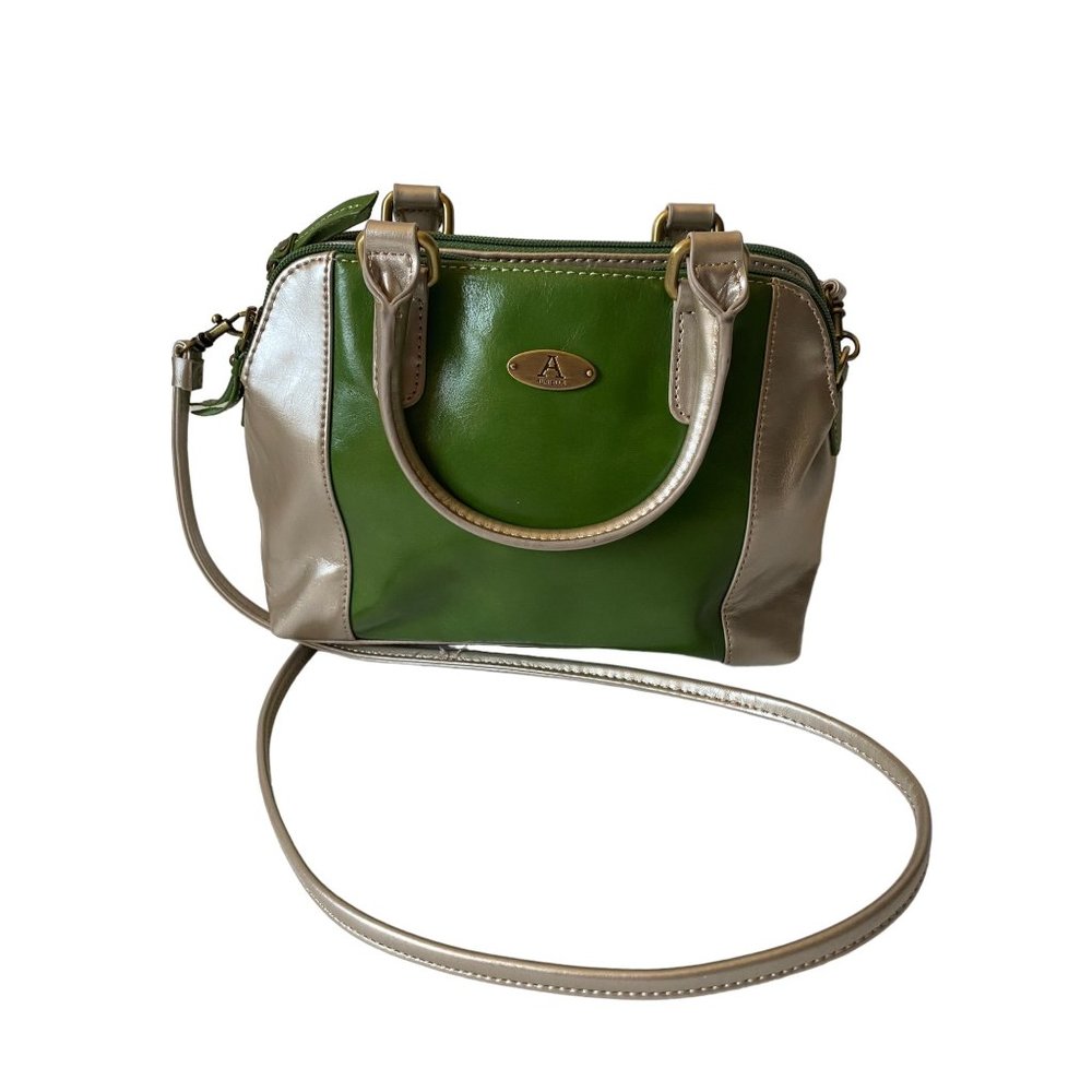 Aurielle leather lady bag purse handbag crossbody green silver 2 handles
